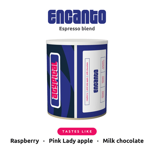 Encanto Espresso Blend, tasting notes: raspberry, pink lady apple, milk chocolate